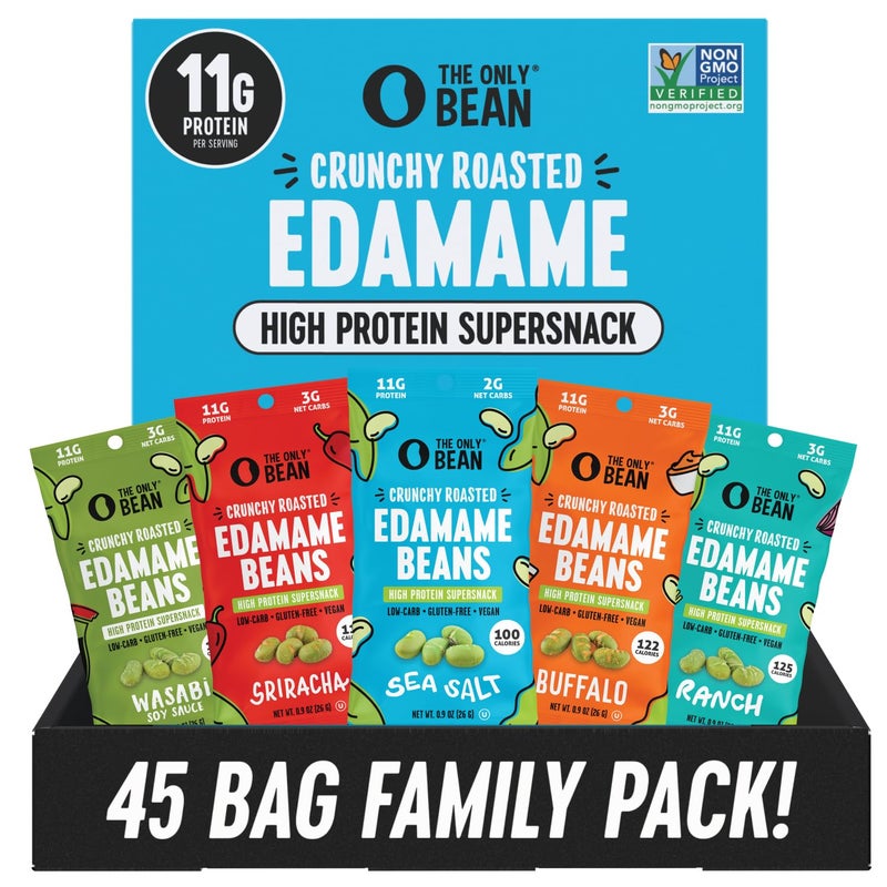 The Only Bean High Protein Snacks, Healthy Office Snacks, Healthy Snacks for Adults and Kids for Lunch, Vegan, Low Carb & Gluten Free - Edamame Beans Snack, Variety Pack - 0.9oz (Pack of 45) - Image 1